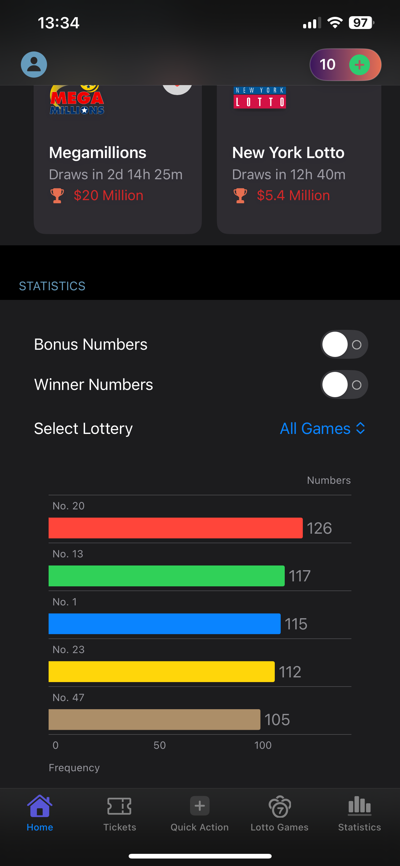 Lottoread home screen overview
